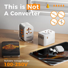 Load image into Gallery viewer, Universal Travel Adapter Worldwide with 2 USB C and 2 USB A Ports, Universal Plug Adaptor UK to World, International Adapter for EU, USA, UK, Australia, Thailand etc. not a Voltage Converter
