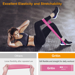 Gritin Resistance Bands, Set of 5 Skin-Friendly Resistance Fitness Exercise Loop Bands with 5 Different Strength Levels - Carrying Case Included - Ideal for Home, Gym, Yoga, Training