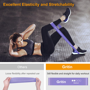 Gritin Resistance Bands, Set of 5 Skin-Friendly Resistance Fitness Exercise Loop Bands with 5 Different Strength Levels - Carrying Case Included - Ideal for Home, Gym, Yoga, Training