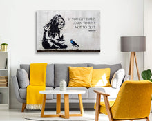 Load image into Gallery viewer, CanvasArtShop BANKSY GIRL BLUE BIRD QUOTE FRAMED CANVAS WALL ART PRINT ARTWORK GRAFFITI (8in x 12in / 20cm x 30cm)
