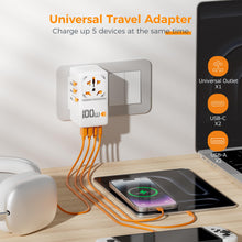 Load image into Gallery viewer, Universal Travel Adapter Worldwide with 2 USB C and 2 USB A Ports, Universal Plug Adaptor UK to World, International Adapter for EU, USA, UK, Australia, Thailand etc. not a Voltage Converter