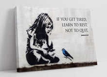 Load image into Gallery viewer, CanvasArtShop BANKSY GIRL BLUE BIRD QUOTE FRAMED CANVAS WALL ART PRINT ARTWORK GRAFFITI (8in x 12in / 20cm x 30cm)
