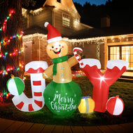 8FT Christmas Inflatable Outdoor Decoration Snowman, Xmas Decorations Snowman Holding Sign Welcoming Guest, Built-in Rotating Disco Light, Blow Up Outside Decor for Lawn Yard Garden