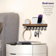 Load image into Gallery viewer, SWTYMIKI Key Holder with Wood Tray and 6 Hooks, Wall Mounted Key Racks, Key Hangers Home Decor Key Rack Mail Organizer for Hallway, Entryway, Bedroom, Mudroom, Office