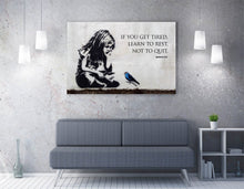 Load image into Gallery viewer, CanvasArtShop BANKSY GIRL BLUE BIRD QUOTE FRAMED CANVAS WALL ART PRINT ARTWORK GRAFFITI (8in x 12in / 20cm x 30cm)