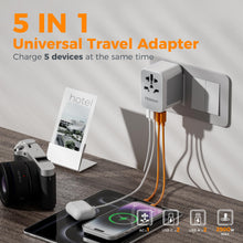 Load image into Gallery viewer, Universal Travel Adapter Worldwide with 2 USB C and 2 USB A Ports, Universal Plug Adaptor UK to World, International Adapter for EU, USA, UK, Australia, Thailand etc. not a Voltage Converter