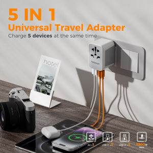 Universal Travel Adapter Worldwide with 2 USB C and 2 USB A Ports, Universal Plug Adaptor UK to World, International Adapter for EU, USA, UK, Australia, Thailand etc. not a Voltage Converter