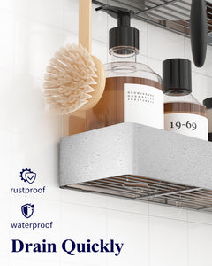 2 Pack Rustproof Shower Caddy - 2 Shelves, Drill-Free & Quick-Dry Shower Organizer, Rustproof Bathroom Shelves with 4 Hooks, Large, Black