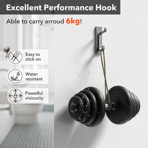 Self Adhesive Hooks, Extra Sticky and Strong, Hanging up to 6KG, Heavy Duty Stick on, No-Nail Hook for Back of Door, Black, 4 Pack