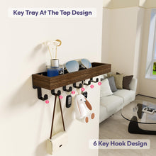 Load image into Gallery viewer, SWTYMIKI Key Holder with Wood Tray and 6 Hooks, Wall Mounted Key Racks, Key Hangers Home Decor Key Rack Mail Organizer for Hallway, Entryway, Bedroom, Mudroom, Office
