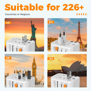 Universal Travel Adapter Worldwide with 2 USB C and 2 USB A Ports, Universal Plug Adaptor UK to World, International Adapter for EU, USA, UK, Australia, Thailand etc. not a Voltage Converter