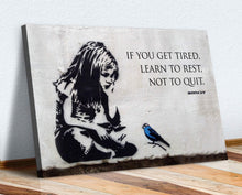 Load image into Gallery viewer, CanvasArtShop BANKSY GIRL BLUE BIRD QUOTE FRAMED CANVAS WALL ART PRINT ARTWORK GRAFFITI (8in x 12in / 20cm x 30cm)