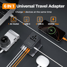 Load image into Gallery viewer, Universal Travel Adapter Worldwide with 2 USB C and 2 USB A Ports, Universal Plug Adaptor UK to World, International Adapter for EU, USA, UK, Australia, Thailand etc. not a Voltage Converter