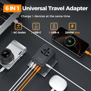 Universal Travel Adapter Worldwide with 2 USB C and 2 USB A Ports, Universal Plug Adaptor UK to World, International Adapter for EU, USA, UK, Australia, Thailand etc. not a Voltage Converter