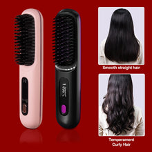Load image into Gallery viewer, Electric Hair Straightener Brush Portable Fast Heating USB Rechargeable Negative Lons Professional Fashion Straightening Comb