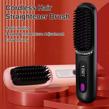 Load image into Gallery viewer, Electric Hair Straightener Brush Portable Fast Heating USB Rechargeable Negative Lons Professional Fashion Straightening Comb