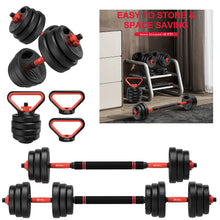 Load image into Gallery viewer, 3-in-1 Dumbbells Set 20 kg Adjustable Dumbbells with Extra Barbell Bar Plastic-Coated Weight Plates Fitness Exercise Home Gym