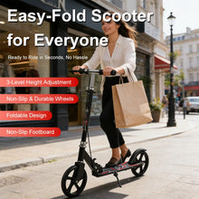 Load image into Gallery viewer, Foldable Commuter Scooter with Adjustable Handle Height Black Frame Rear Brake and Suspension for Kids Ages 6-12 And Adults