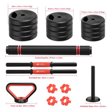 Load image into Gallery viewer, 3-in-1 Dumbbells Set 20 kg Adjustable Dumbbells with Extra Barbell Bar Plastic-Coated Weight Plates Fitness Exercise Home Gym