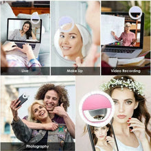 Load image into Gallery viewer, USB Charge Led Selfie Ring Light LED Selfie Fill Light Mobile Phone Live Broadcast Video LED Selfie Ring Lamp For All Smartphone