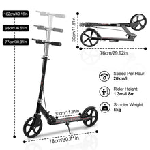 Load image into Gallery viewer, Foldable Commuter Scooter with Adjustable Handle Height Black Frame Rear Brake and Suspension for Kids Ages 6-12 And Adults