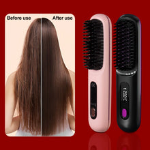 Load image into Gallery viewer, Electric Hair Straightener Brush Portable Fast Heating USB Rechargeable Negative Lons Professional Fashion Straightening Comb
