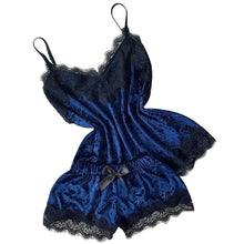 Load image into Gallery viewer, Summer Pyjamas Women Velvet Bow Sleepwear Sleeveless Strap Nightwear Lace Trim Cami Top Pajama Sets Femme Sexy Lingerie