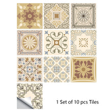Load image into Gallery viewer, 10pcs Retro Pattern Matte Surface Tiles Sticker Transfers Covers for Kitchen Bathroom Tables Floor Hard-wearing Art Wall Decals