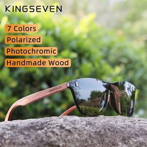 KINGSEVEN Photochromic Wooden Sunglasses Men Women Polarized Sun Glasses