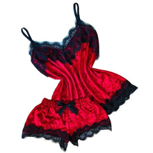 Load image into Gallery viewer, Summer Pyjamas Women Velvet Bow Sleepwear Sleeveless Strap Nightwear Lace Trim Cami Top Pajama Sets Femme Sexy Lingerie