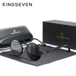 KINGSEVEN UV400 Polarized Gothic Steampunk Round Sunglasses Alloy Frame Men Women
