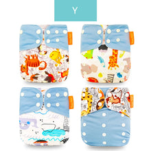 Load image into Gallery viewer, Happyflute New Desig Hot Sale 4Pcs OS Pocket Diaper Washable&amp;Reusable Absorbent Ecological Diaper Cover Adjustable Baby Nappy