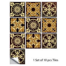 Load image into Gallery viewer, 10pcs Retro Pattern Matte Surface Tiles Sticker Transfers Covers for Kitchen Bathroom Tables Floor Hard-wearing Art Wall Decals