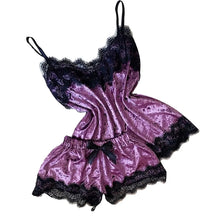 Load image into Gallery viewer, Summer Pyjamas Women Velvet Bow Sleepwear Sleeveless Strap Nightwear Lace Trim Cami Top Pajama Sets Femme Sexy Lingerie