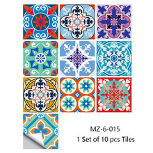 Load image into Gallery viewer, 10pcs Retro Pattern Matte Surface Tiles Sticker Transfers Covers for Kitchen Bathroom Tables Floor Hard-wearing Art Wall Decals