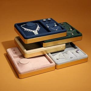 Velvet Jewelry Display Tray Box Pink Beige Gray Green Necklace Organizer