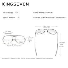 Load image into Gallery viewer, KINGSEVEN Aluminum Photochromic Polarized UV400 Sunglasses for Men Women Mirror Lens