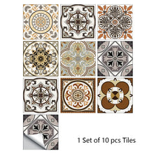 Load image into Gallery viewer, 10pcs Retro Pattern Matte Surface Tiles Sticker Transfers Covers for Kitchen Bathroom Tables Floor Hard-wearing Art Wall Decals