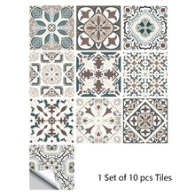 Load image into Gallery viewer, 10pcs Retro Pattern Matte Surface Tiles Sticker Transfers Covers for Kitchen Bathroom Tables Floor Hard-wearing Art Wall Decals