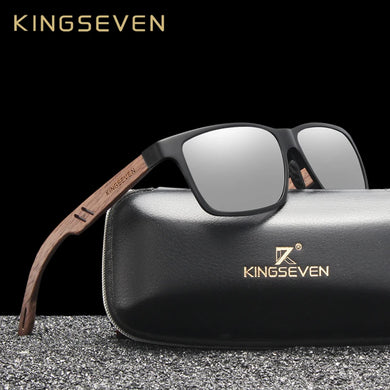 KingSeven Polarized Sunglasses: Handmade Aluminum & Walnut Wood Design