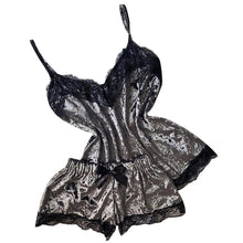Load image into Gallery viewer, Summer Pyjamas Women Velvet Bow Sleepwear Sleeveless Strap Nightwear Lace Trim Cami Top Pajama Sets Femme Sexy Lingerie