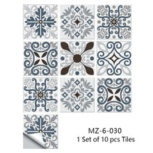Load image into Gallery viewer, 10pcs Retro Pattern Matte Surface Tiles Sticker Transfers Covers for Kitchen Bathroom Tables Floor Hard-wearing Art Wall Decals
