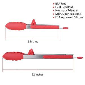 LMETJMA Heat-Resistant Stainless Steel BBQ Tongs with Silicone Tips and Stand