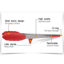 Load image into Gallery viewer, LMETJMA Heat-Resistant Stainless Steel BBQ Tongs with Silicone Tips and Stand