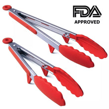 Load image into Gallery viewer, LMETJMA Heat-Resistant Stainless Steel BBQ Tongs with Silicone Tips and Stand