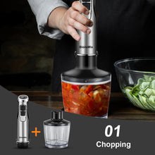 Load image into Gallery viewer, BioloMix 4 in 1 High Power 1200W Immersion Hand Stick Blender Mixer Includes Chopper and Smoothie Cup Stainless Steel Ice Blades