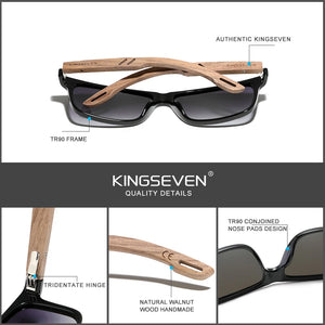 KINGSEVEN TR90 & Walnut Wood Polarized Sunglasses for Men Handmade Reinforced Hinge