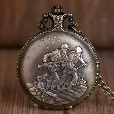 Vintage Bronze Quartz Pocket Watch with Chain – Fighter Design for Men/Women