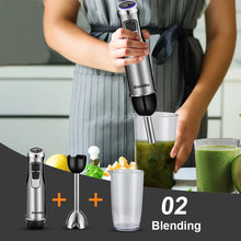 Load image into Gallery viewer, BioloMix 4 in 1 High Power 1200W Immersion Hand Stick Blender Mixer Includes Chopper and Smoothie Cup Stainless Steel Ice Blades