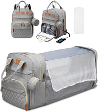 Load image into Gallery viewer, 3 In 1 Diaper Bag Backpack Foldable Baby Bed Waterproof Travel Bag with USB Charge Diaper Bag Backpack with Changing Bed 3 types